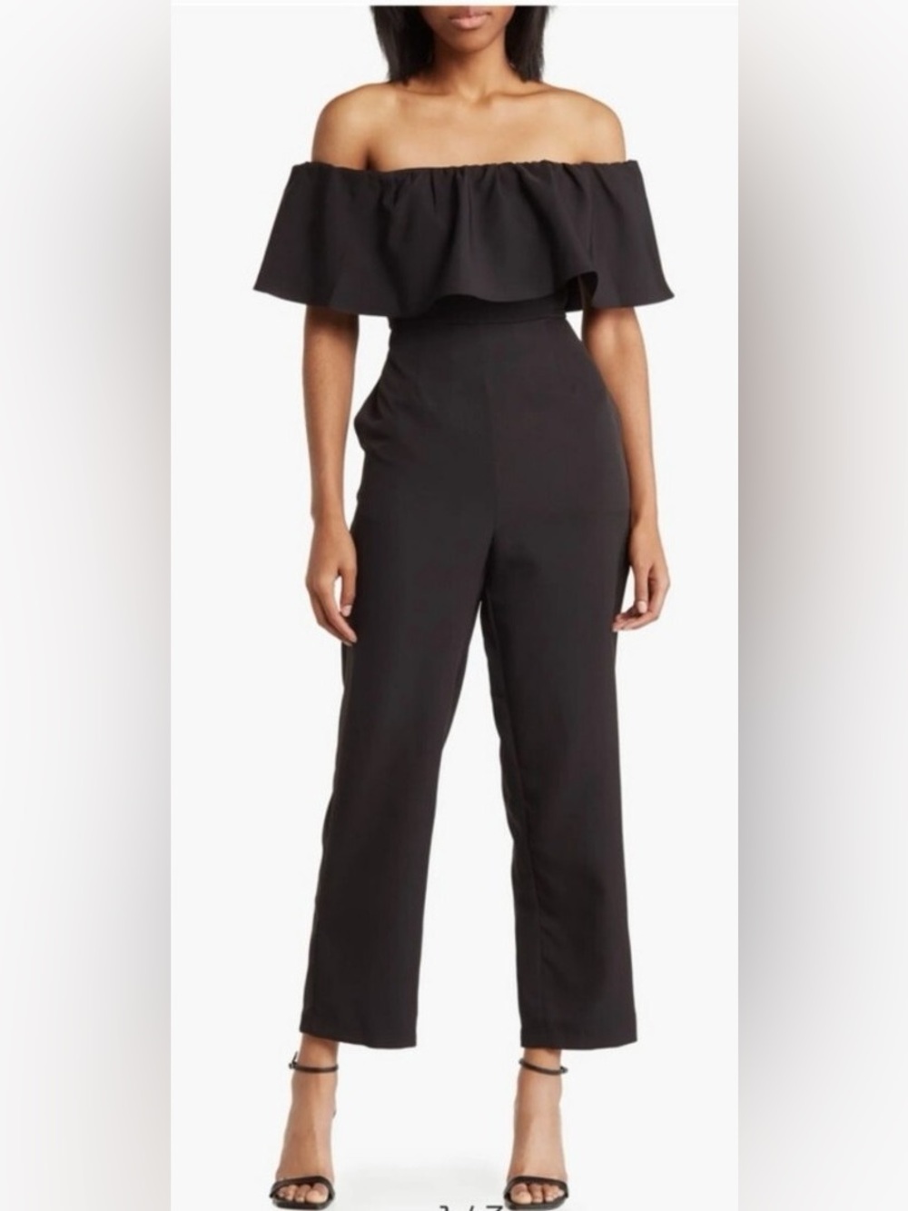 Sam Edelman Off-The-Shoulder Ruffle Wide Leg Jumpsuit Black - Size 6